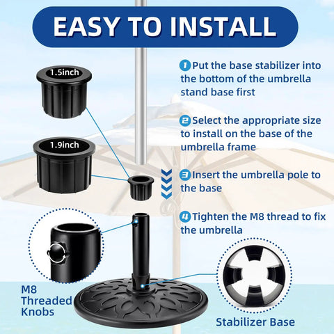 8 Piece Outdoor Patio Umbrella Base Replacement Parts Kit With Hole Ring Sets Stabilizer Sleeves And M8 Threaded Hand Knobs diagram
