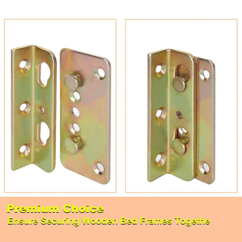 Heavy Duty Bed Rail Brackets Kit For Wood Frames, Rust Proof Steel Fittings And Plates, two galvanized steel brackets for secure bed assembly.