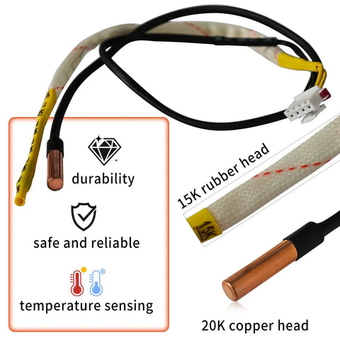 Universal Air Conditioner Temperature Sensor Thermistor Probe Replacement With Dual 20K Copper Head And 15K Rubber Sensor