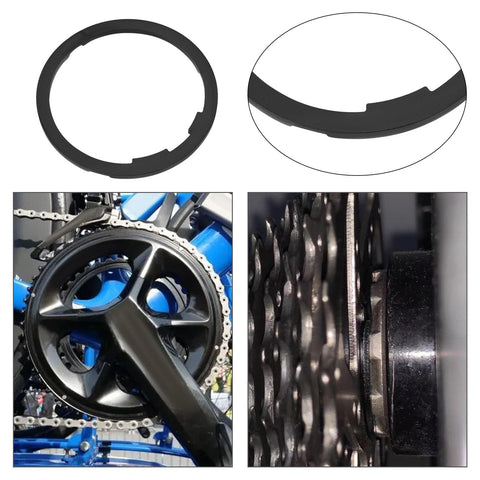 Two Pack Bike Flywheel Cassette Spacer 1.8mm Flywheel Gasket For Eight Nine Ten Eleven Speed Mountain Bikes Easy Install Tight Fit Reduces Shake 40.5 By 34.7 mm Black shown in detail with installation view on bicycle flywheel.