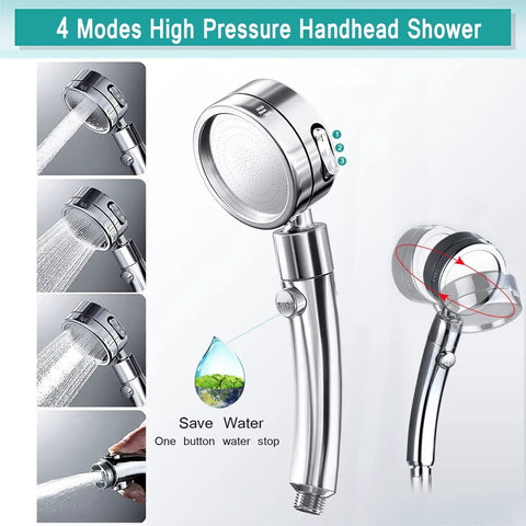 High Pressure 10 Inch Square Rain Shower Head Combo With Handheld Spray And 78 Inch Hose showing four spray modes