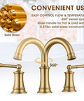 Brushed Gold 8 Inch Three Hole Bathroom Faucet with Pop Up Drain and Two Supply Hoses for Vanity Lavatory RV Farmhouse