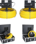 Pro Grade Sewer Inspection Camera Borescope With 4.3 Inch Monitor And 20 Meter Cable inside carry case with yellow cable.