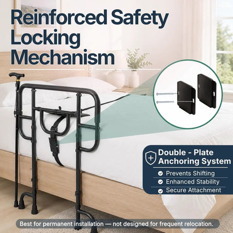 Built Tough Heavy Duty Bed Rail For Elderly And Plus Size Adults, Supports Up To 500 Lbs, Fits King And Queen Beds, showing reinforced mechanism