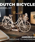 Dutch Bicycle 3D Wooden Puzzle Kit For Adults With Dope Movable Parts And Rear Rack Front Basket Amsterdam Inspired Mechanical Model 1 To 1850 Scale Brain Teaser Hobby Set With Realistic Mechanisms For Desktop Display And Weekend Build Sessions. wooden Dutch bicycle model kit on stand