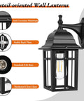 Two Pack All Weather Outdoor Wall Lanterns, Waterproof Aluminum Porch Lights with Clear Glass, Black Finish E26 Socket
