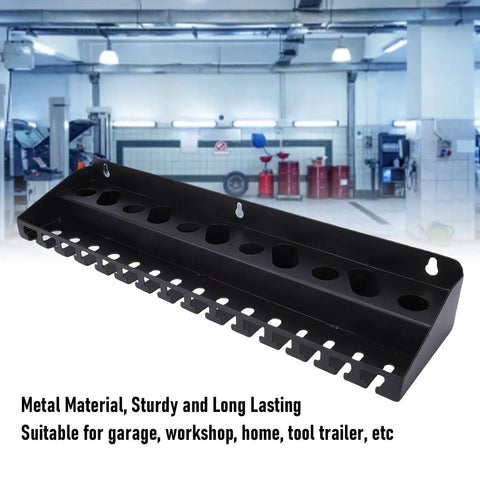 Vice Grip Holder Wall Mount for Pliers, Heavy Duty Metal Tool Rack With 3 Slot Sizes shown in a garage workshop