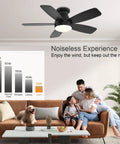 Living room with family and dog under Dope 42 Inch Low Profile Ceiling Fan With Lights Remote App Control Reversible DC Motor Dimmable 3CCT