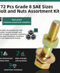 Badass Grade 8 Bolt And Nut Assortment Kit Packed With Lock And Flat Washers In Diverse Sae Sizes Crafted From Heavy Duty Alloy Steel showing a hex bolt and nut.