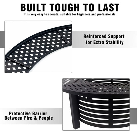Fire Pit Surround Tabletop For Bonfire Nights, 37.5 Inch Outdoor Steel Table With Reinforced Support and Protective Barrier