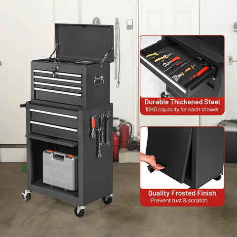 Badass Rolling Tool Chest With 6 Huge Drawers and Secure Locks, Detachable Storage Cabinet Built Tough for Garage, Glides on Smooth Universal Wheels and Includes Mounting Hooks to Keep Your Gear Locked And Loaded