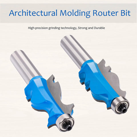Pro Grade 2 Piece Architectural Molding Router Bit Set, one half inch shank fishtail handrail bits, tungsten alloy, anti kickback safety