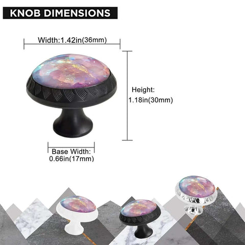 6 Piece Iridescent Pink Crystal Cabinet Knob Set With Silver Finish dimensions and variations shown