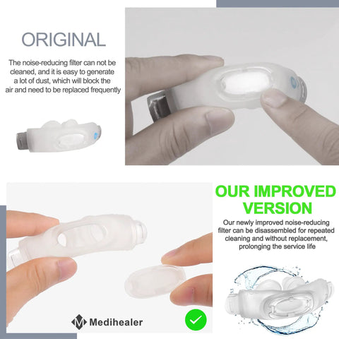 2 Pack Replacement P30i Pillow Cushions For AirFit P30i, showing original and improved versions, held in hand