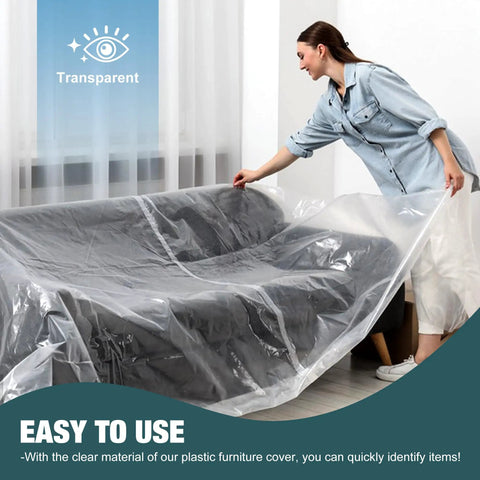 Crystal Clear Plastic Moving Chair Cover Bag For Storage And Transport Extra Large 65 X 42 X 34 Inch Waterproof on sofa