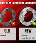 Comparison of old and new wheel washers for compatibility, showcasing Beefy 1 Inch Wheel Washers For 4x156mm Bolt Pattern With 3 Eighth Inch Studs To 12mm Wheels Compatible With 2008 2014 RZR Ranger 500 800 XP900 And 2001 2011 Polaris Sportsman 400 Set Of 4