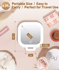 On The Go Travel Mirror With Light Portable Compact Magnifying Mirror 1x To 30x, 4.5 by 3.9 inch, shown with dimensions and accessories.