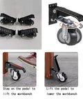 Heavy Duty Retractable Casters For Workbenches 4 Pack Stepdown Polyurethane Wheels With Stainless Steel Brackets shown from multiple angles.