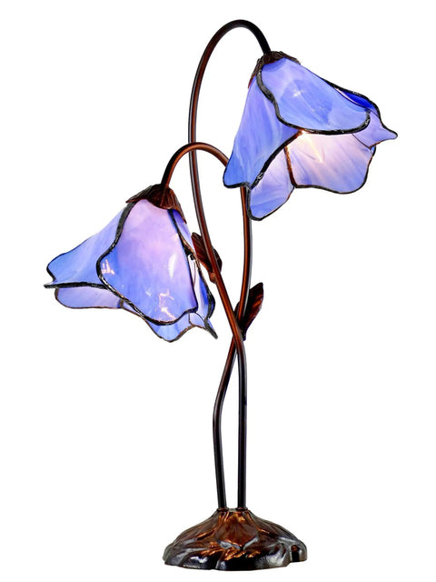Poelking 2-Light Blue Lily Table Lamp In Dark Antique Bronze Finish, Dual Shimmery Blue Glass Lily Accents With Curved Metal Stems
