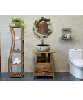 Retro Chinese Ceramic Bathroom Sink And Above Counter Wash Basin With Faucet Mirror Cabinet Four Piece Vanity Set Lotus Design in bathroom.