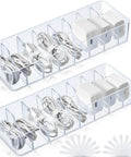 2 Pack Cable Organizer Box With 20 Wire Ties Clear Desk Drawer Storage for Chargers and Cables, Adjustable Compartments