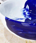 Close-up of Round Hand Painted Ceramic Vessel Sink Above Counter Bathroom Basin With Slick Classic Vintage Vibes For Quick Room Glow Up And Top Tier Durable Vanity Setup.
