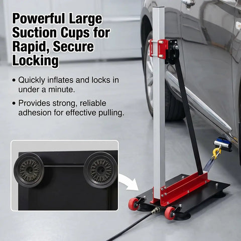 Pneumatic Car Dent Repair Puller Tool Kit With Five Strong Suction Cups for Auto Body Damage Recovery shown on car door