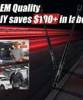 Rear Window Gas Lift Struts For 2007-2014 Cadillac Escalade ESV EXT Suburban Tahoe Yukon 4 Door SUV Back Glass Lift Supports SG330073 SG330072 Replacement Direct Fit Bolt On Durable displayed with installation visuals.
