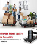 Heavy Duty Folding Platform Truck With Removable Steel Fence Cage For Flatbed Transport And Hauling Large Bulky Loads In Warehouses Or Yards This Workhorse Makes Heavy Lifting A Breeze, black steel cart with 2000 lb capacity