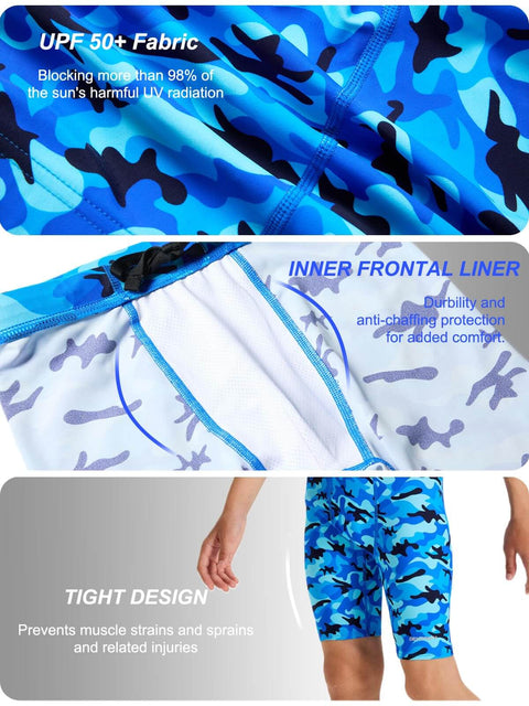 Youth Boys Swim Jammers For Competitive Team, Quick Dry Athletic Swim Shorts With UPF 50+, Wave Pattern, adjustable waist, size small