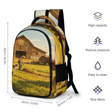 Summer Working Farm Landscape Printed Unisex Backpack With Large Capacity, 12.6x7.3x16.5in, breathable polyester for travel and school