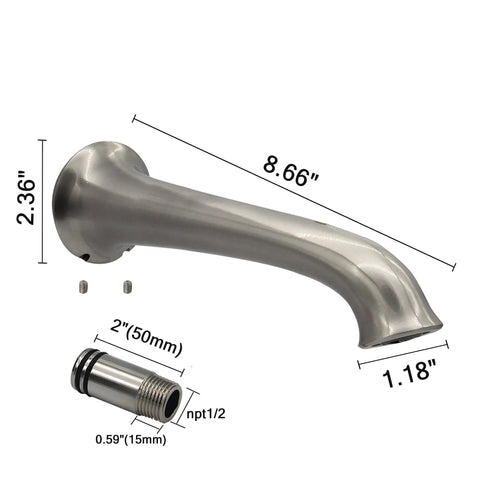 Brass Tub Spout Non Diverter 8 Inch Wall Mount Brushed Nickel Tub Filler Faucet With No Splash Design Honeycomb Bubbler