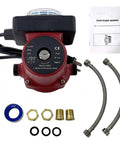 Heavy Duty Hot Water Circulator Pump Fractional Drive Smooth Operator For Home Heating Systems With Three Quarter Inch Fitting displayed with fittings and instructions.