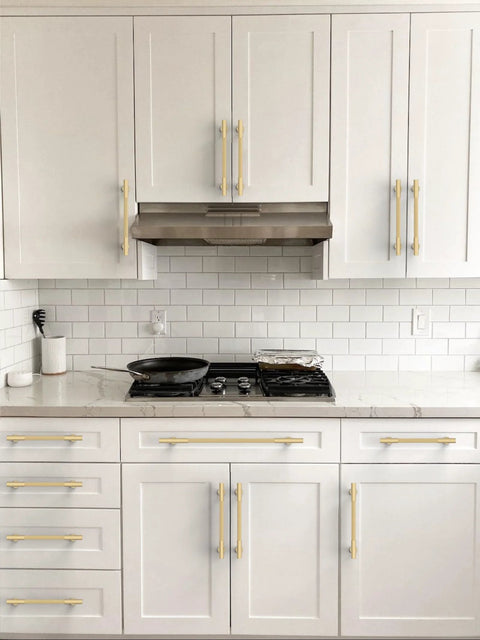 Kitchen with white cabinets featuring 10 Pack Brushed Gold Cabinet Pulls 5 Inch 128mm Solid Heavy Duty Zinc Alloy Drawer Handles