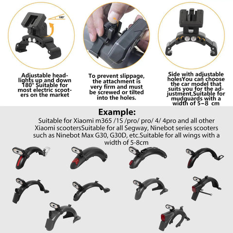Lit Turn Signal For Electric Scooters With USB Remote, Adjustable Base, Tail Light Blinker, Easy Install, Compatible With Xiaomi M365 Pro 1S Ninebot Max G30 G30D Segway Scooters