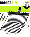 Two Pack Metal Pitch Fork Replacement Heads With Angled Tines For Horse Stall Poop Pickup Manure Rake Garden Pitch Fork Replacement Head Fits One Inch Handle Black Durable, showing dimensions and black metal build.
