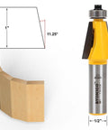 Chamfer Router Bit Set With Bevel Edge Forming Five Bit Kit One Half Inch Shank Model 13508, 11.25° angle and cut example