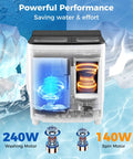 Compact Twin Tub Portable Washing Machine Featuring High Speed Drain Pump Quick Spin Dryer Combo built for apartments and RV trips with 240W washing motor.