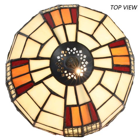 Top view of Color Block Tiffany Style Stained Glass Table Lamp, 8-Inch Lampshade, 13-Inch Tall, E12 Bulb Not Included