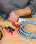 Electrician Pro Grade Cable Threading Tool With Time Saving Design And Versatile Compatibility For Wire And Cable Pulling In Junction Boxes And Sockets Smooth Cable Movement With Pulley System Easy One Handed Use In Durable Plastic And Steel Build, red plastic cable threading tool with gray wire coil