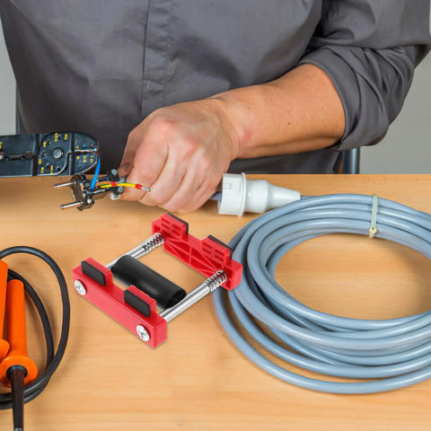 Electrician Pro Grade Cable Threading Tool With Time Saving Design And Versatile Compatibility For Wire And Cable Pulling In Junction Boxes And Sockets Smooth Cable Movement With Pulley System Easy One Handed Use In Durable Plastic And Steel Build, red plastic cable threading tool with gray wire coil