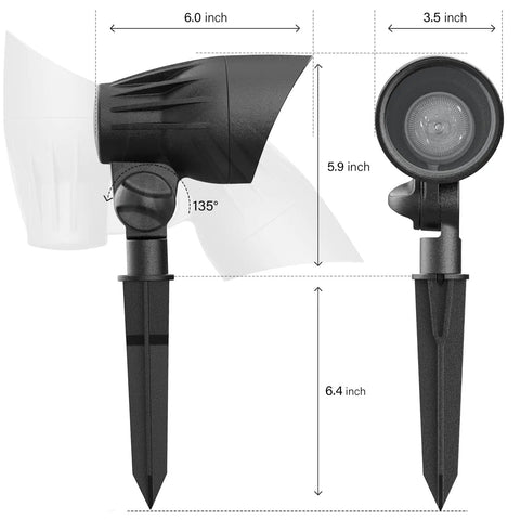 50 Watt Low Voltage Flood Light For Landscape Lighting With MR16 Bulb Included No Fuss Install Outdoor Spotlight, dimensions shown