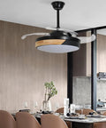 Ceiling Fan with Light 42 Inch Modern Round Chandelier Wireless Control in stylish dining area with wood accents.
