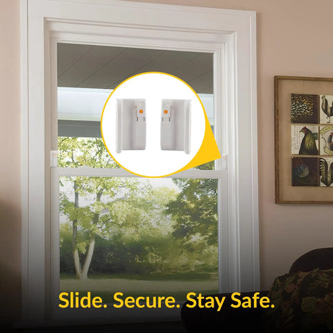 Euro White Dual Action Window Opening Control Device Pair for single, double hung or sliding windows visible on frame