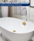 Hassle Free Tub Drain Linkage Assembly With Trip Lever And Gold Cover Adjustable Fit For Bathtub Overflow Repair in modern bathroom.