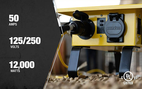 Heavy Duty Portable Temporary Power Box With Six 5-20R Receptacles And Reliable GFCI Protection Built Like A Tank With 14 Gauge Steel For Demanding Jobsite Projects displaying power connections and specifications.