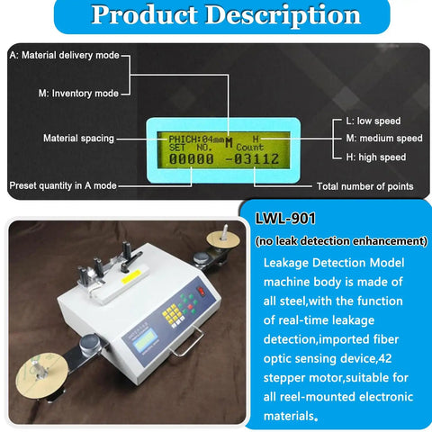 Automatic SMT SMD Parts Counter For Reel Components With LCD Display And Leakage Detection Pro Grade Accuracy Counter For SMT Machines And Precision Mechanical Parts Processing Photoelectric Detection For Small Parts Sorting And Inventory, white steel body with reel holders