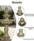 42.5 Inch Outdoor Water Fountain With 3 Tier Cascading Waterfall In Fiber Reinforced Concrete For Garden Patio Backyard