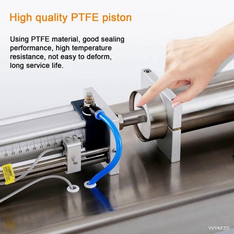 Heavy Duty Pneumatic Liquid Filler With Stainless Steel Construction Configures Single Or Dual Heads Hella Durable No Sweat Processing For Wineries And Beverage Lines 110 To 220 V Industrial Rig featuring a PTFE piston.