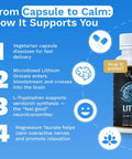 Bottle of Lithium Orotate 10mg With Magnesium Taurate And L-Tryptophan For Brain Health, Mood Support And Immunity, Daily Wellness Boost.